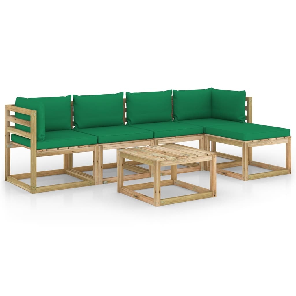 VidaXL 6-delige Loungeset met kussens geïmpregneerd grenenhout