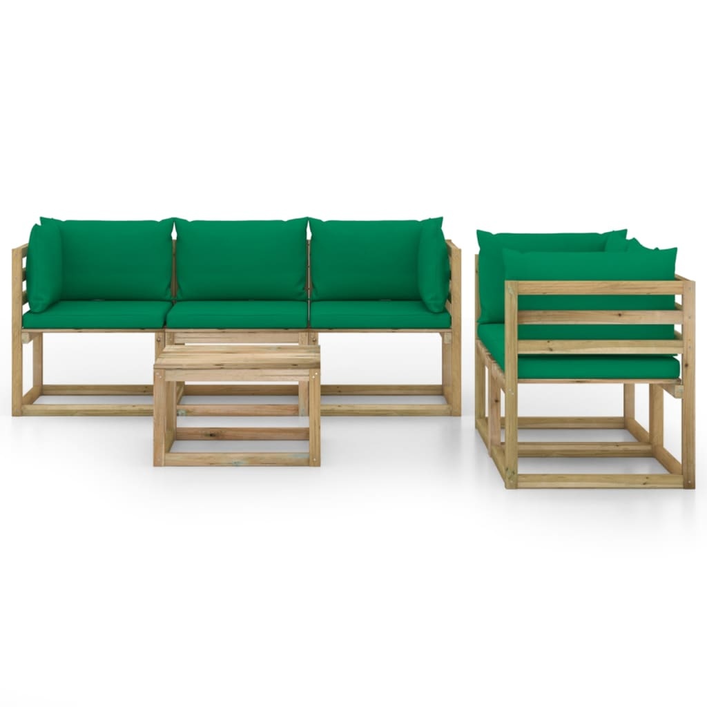 VidaXL 6-delige Loungeset met groene kussens