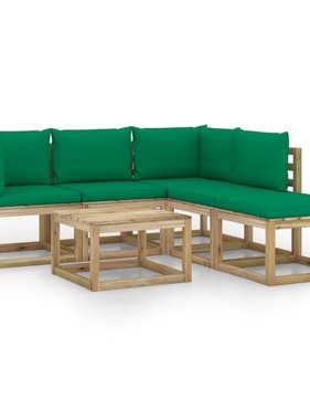 VidaXL 6-delige Loungeset met groene kussens