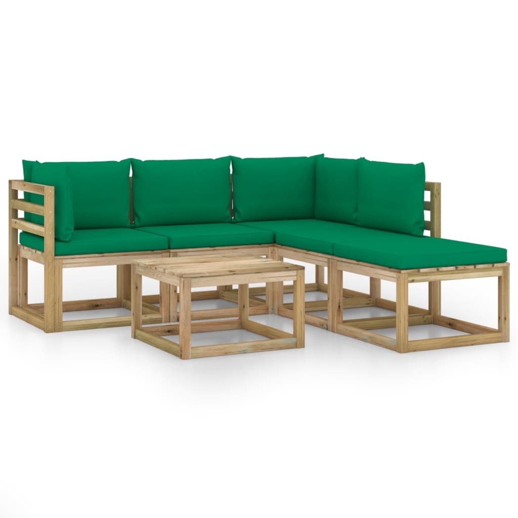 VidaXL 6-delige Loungeset met groene kussens