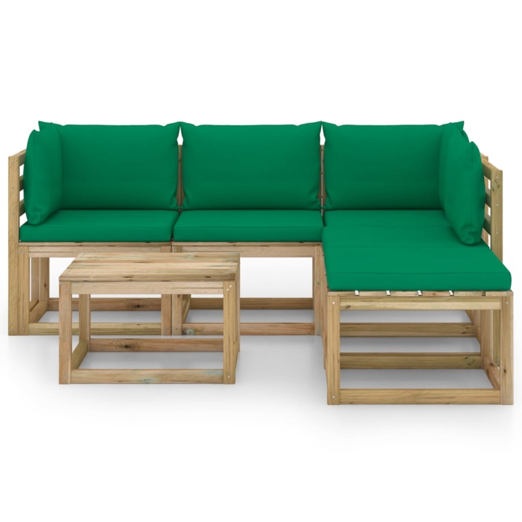 VidaXL 6-delige Loungeset met groene kussens