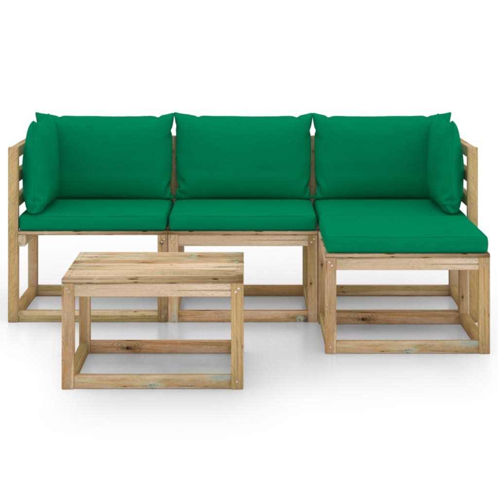 VidaXL 5-delige Loungeset met groene kussens