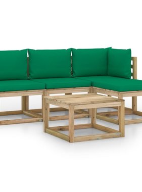 vidaXL 5-delige Loungeset met groene kussens