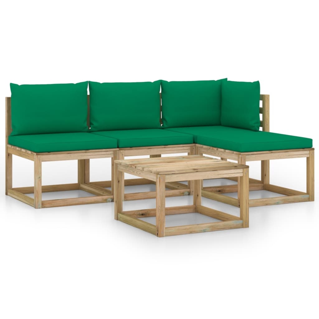 VidaXL 5-delige Loungeset met groene kussens
