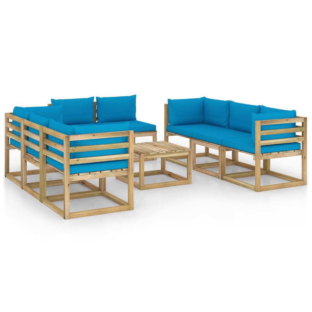 VidaXL 9-delige Loungeset met kussens geïmpregneerd grenenhout