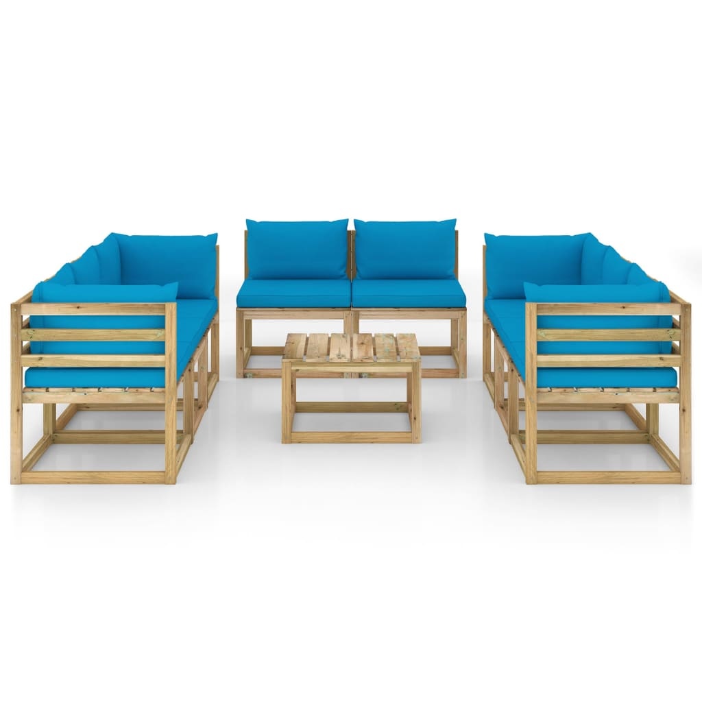 VidaXL 9-delige Loungeset met kussens geïmpregneerd grenenhout