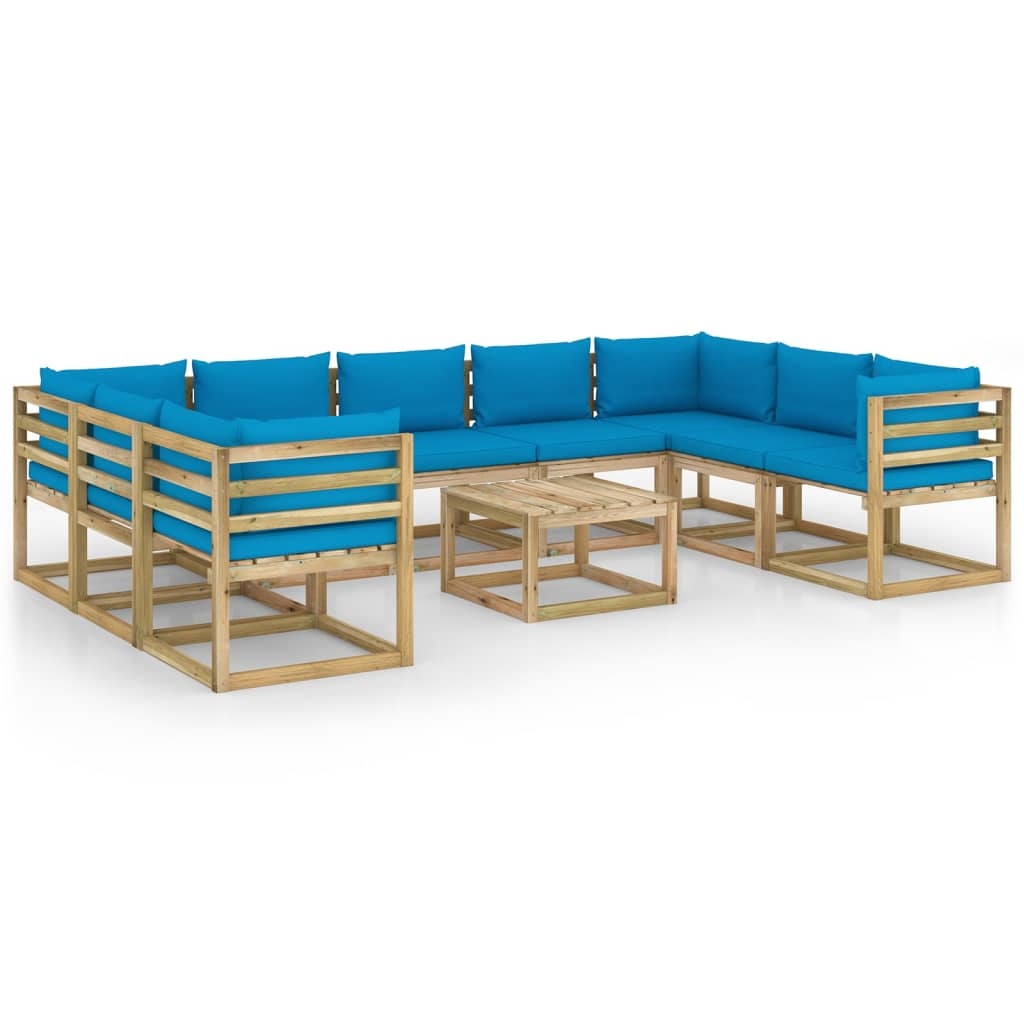 VidaXL 10-delige Loungeset met kussens geïmpregneerd grenenhout