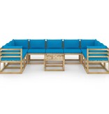VidaXL 10-delige Loungeset met kussens geïmpregneerd grenenhout