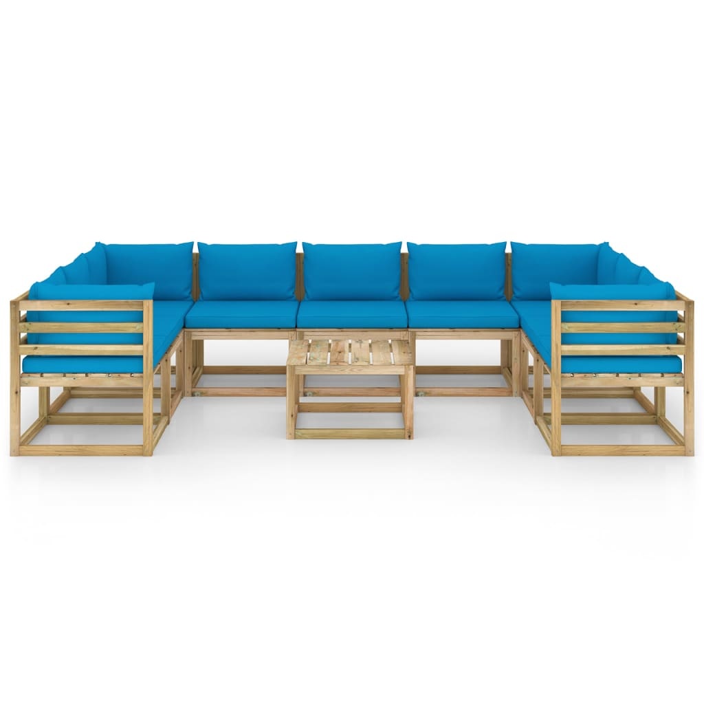 VidaXL 10-delige Loungeset met kussens geïmpregneerd grenenhout