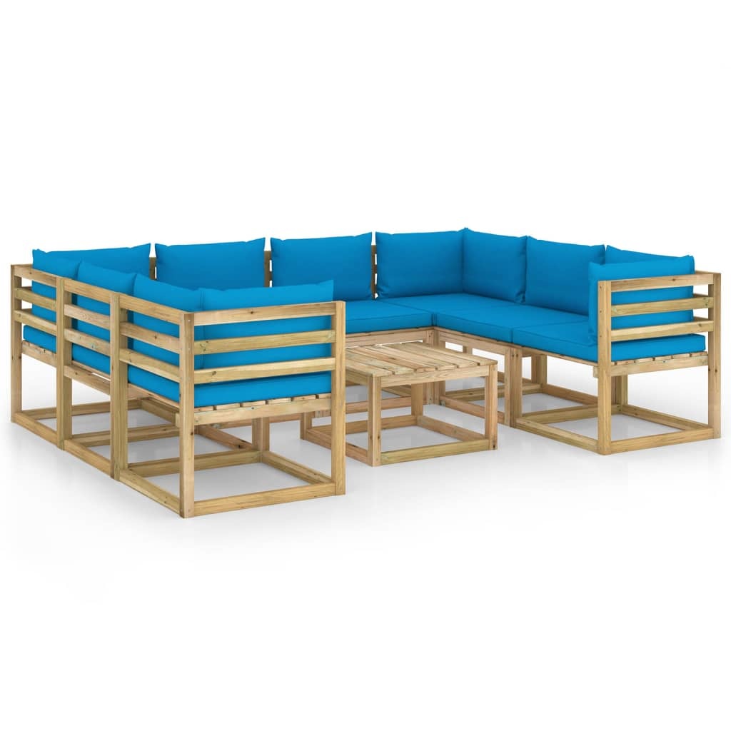 VidaXL 9-delige Loungeset met kussens geïmpregneerd grenenhout