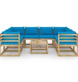 VidaXL 9-delige Loungeset met kussens geïmpregneerd grenenhout
