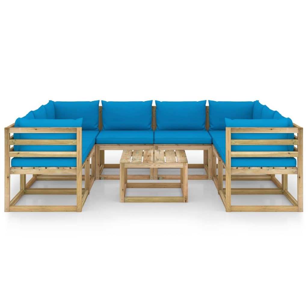 VidaXL 9-delige Loungeset met kussens geïmpregneerd grenenhout