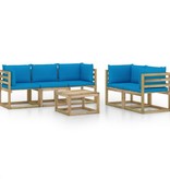 VidaXL 6-delige Loungeset met lichtblauwe kussens