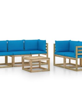VidaXL 6-delige Loungeset met lichtblauwe kussens