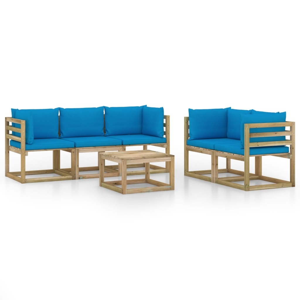 VidaXL 6-delige Loungeset met lichtblauwe kussens