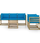 VidaXL 6-delige Loungeset met lichtblauwe kussens