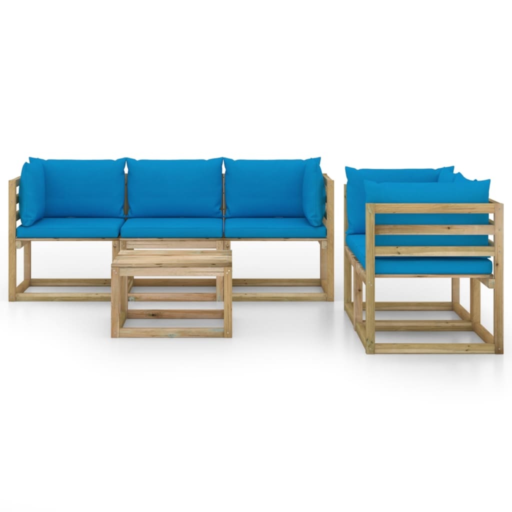 VidaXL 6-delige Loungeset met lichtblauwe kussens