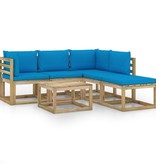 VidaXL 6-delige Loungeset met lichtblauwe kussens