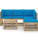 VidaXL 6-delige Loungeset met lichtblauwe kussens