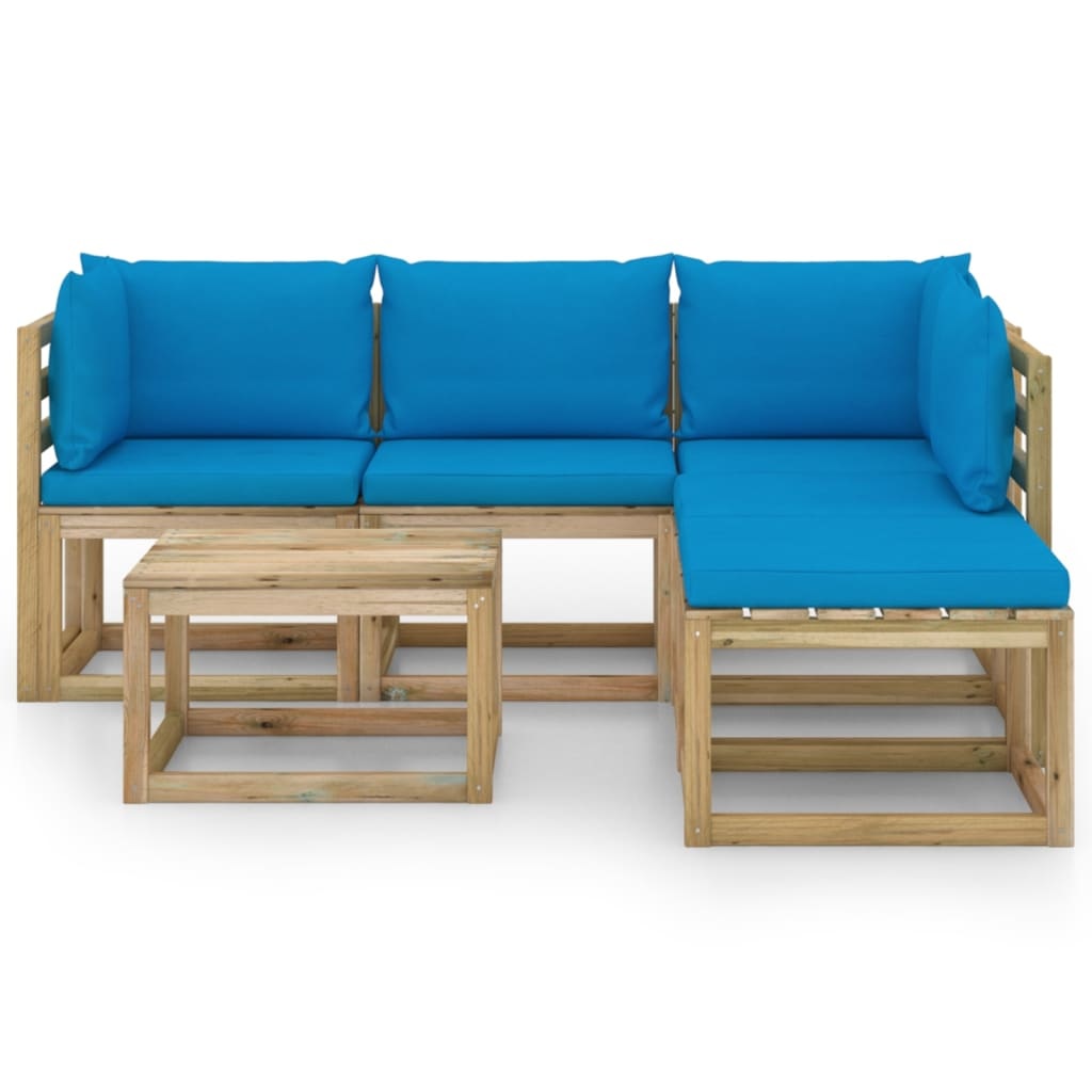 VidaXL 6-delige Loungeset met lichtblauwe kussens