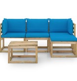 VidaXL 5-delige Loungeset met lichtblauwe kussens