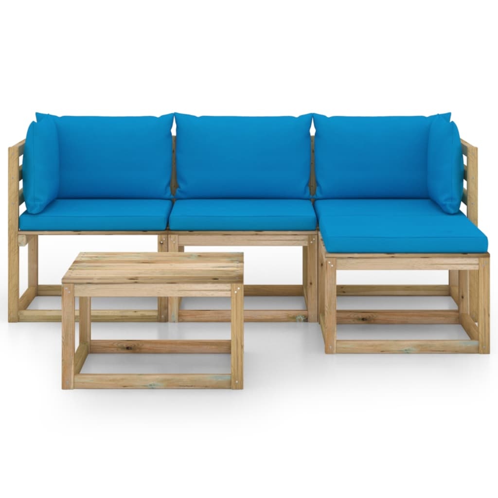 VidaXL 5-delige Loungeset met lichtblauwe kussens