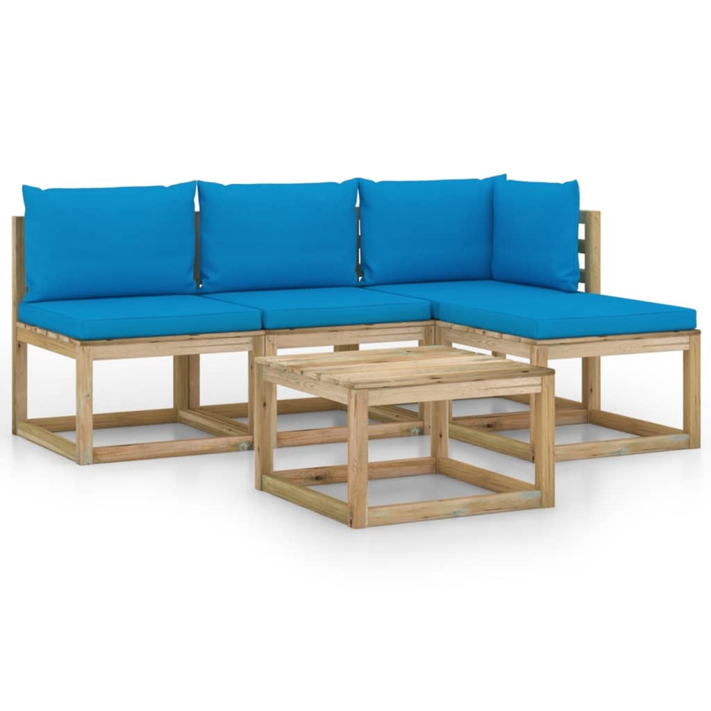 VidaXL 5-delige Loungeset met lichtblauwe kussens