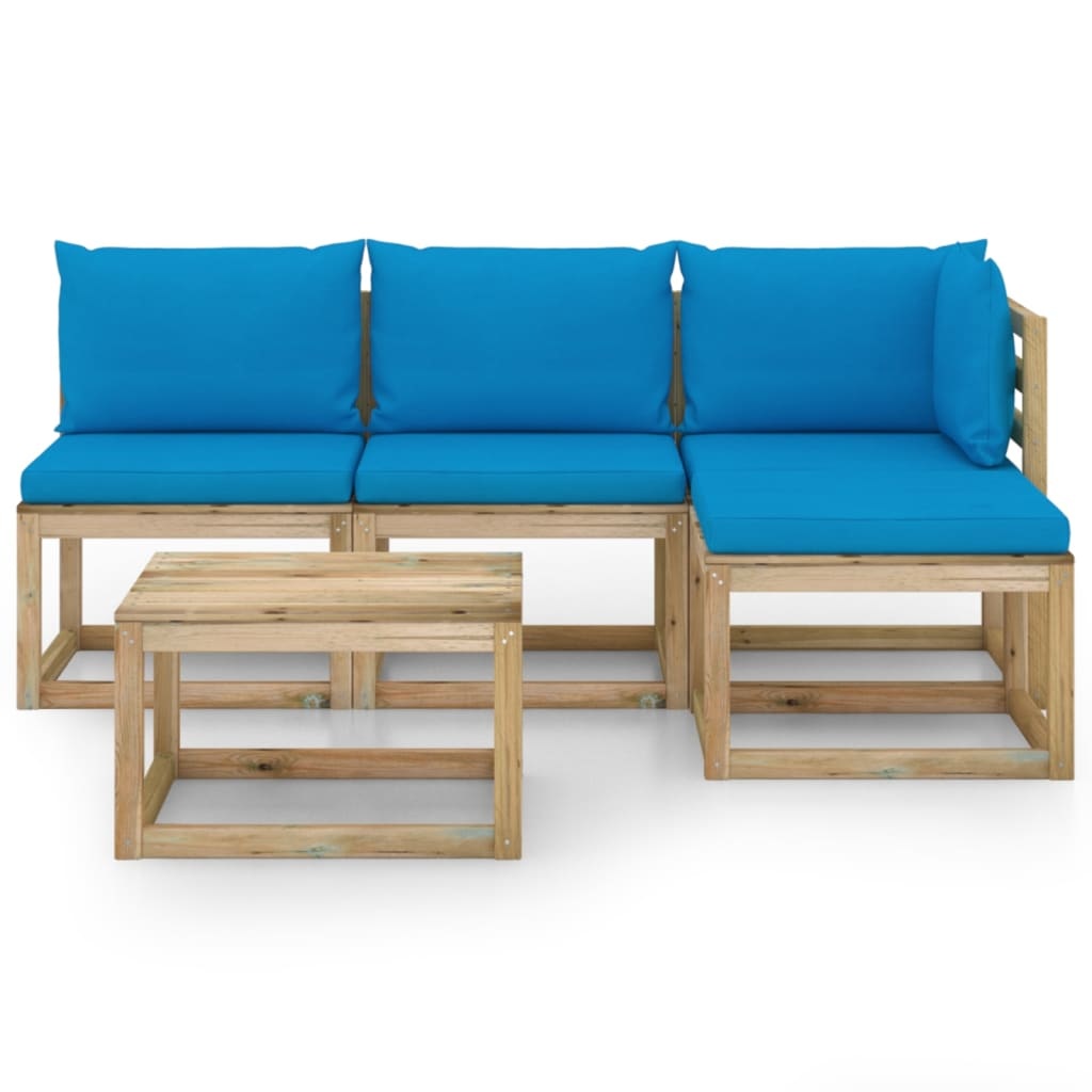 VidaXL 5-delige Loungeset met lichtblauwe kussens