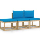 VidaXL 3-delige Loungeset met lichtblauwe kussens