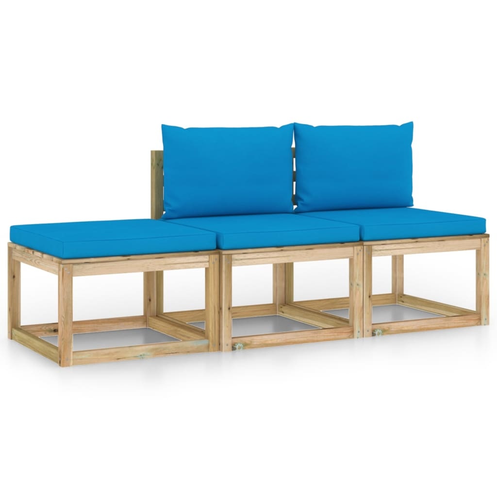 VidaXL 3-delige Loungeset met lichtblauwe kussens