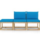 VidaXL 3-delige Loungeset met lichtblauwe kussens