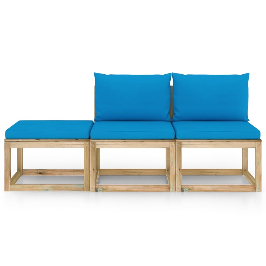 VidaXL 3-delige Loungeset met lichtblauwe kussens