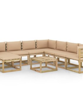 VidaXL 9-delige Loungeset met kussens geïmpregneerd grenenhout