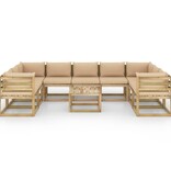 VidaXL 10-delige Loungeset met kussens geïmpregneerd grenenhout