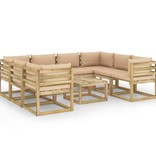 VidaXL 9-delige Loungeset met kussens geïmpregneerd grenenhout