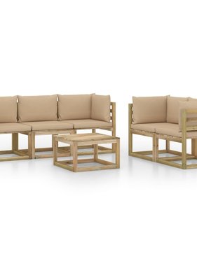 vidaXL 6-delige Loungeset met beige kussens