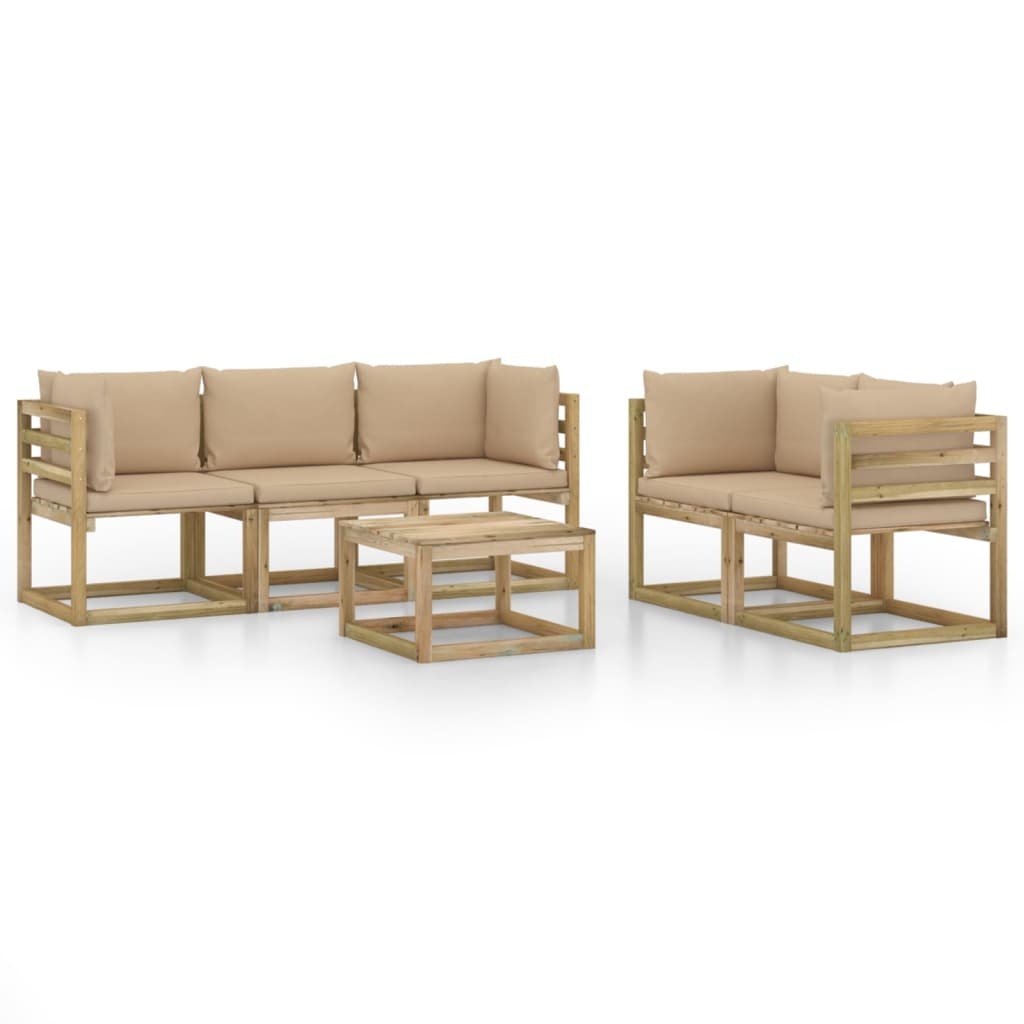 VidaXL 6-delige Loungeset met beige kussens