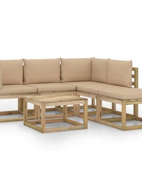 VidaXL 6-delige Loungeset met beige kussens