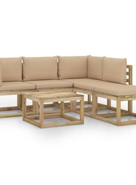 vidaXL 6-delige Loungeset met beige kussens