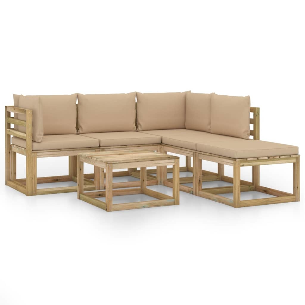 VidaXL 6-delige Loungeset met beige kussens