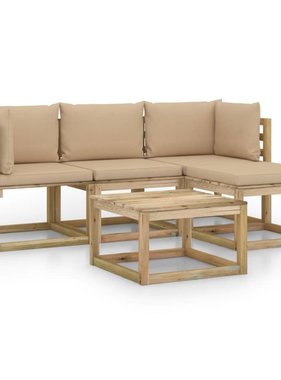 vidaXL 5-delige Loungeset met beige kussens