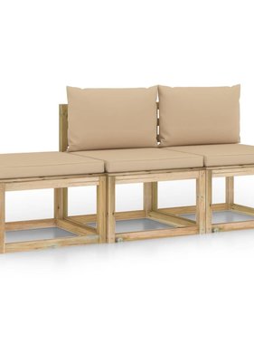 vidaXL 3-delige Loungeset met beige kussens