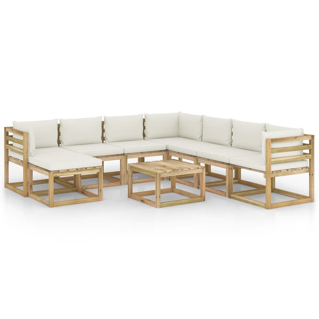 VidaXL 9-delige Loungeset met kussens geïmpregneerd grenenhout