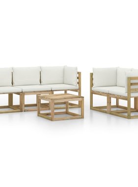 VidaXL 6-delige Loungeset met crèmekleurige kussens