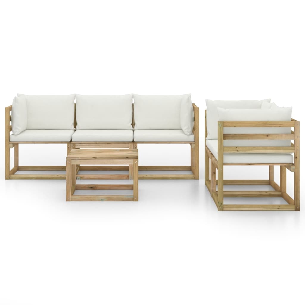 VidaXL 6-delige Loungeset met crèmekleurige kussens