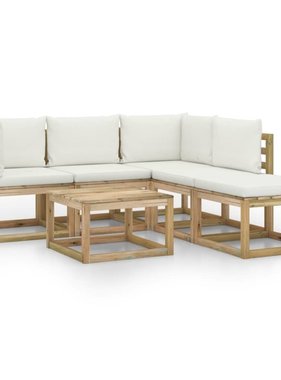 VidaXL 6-delige Loungeset met crèmekleurige kussens