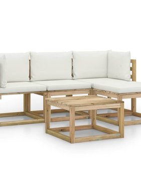 VidaXL 5-delige Loungeset met crèmekleurige kussens
