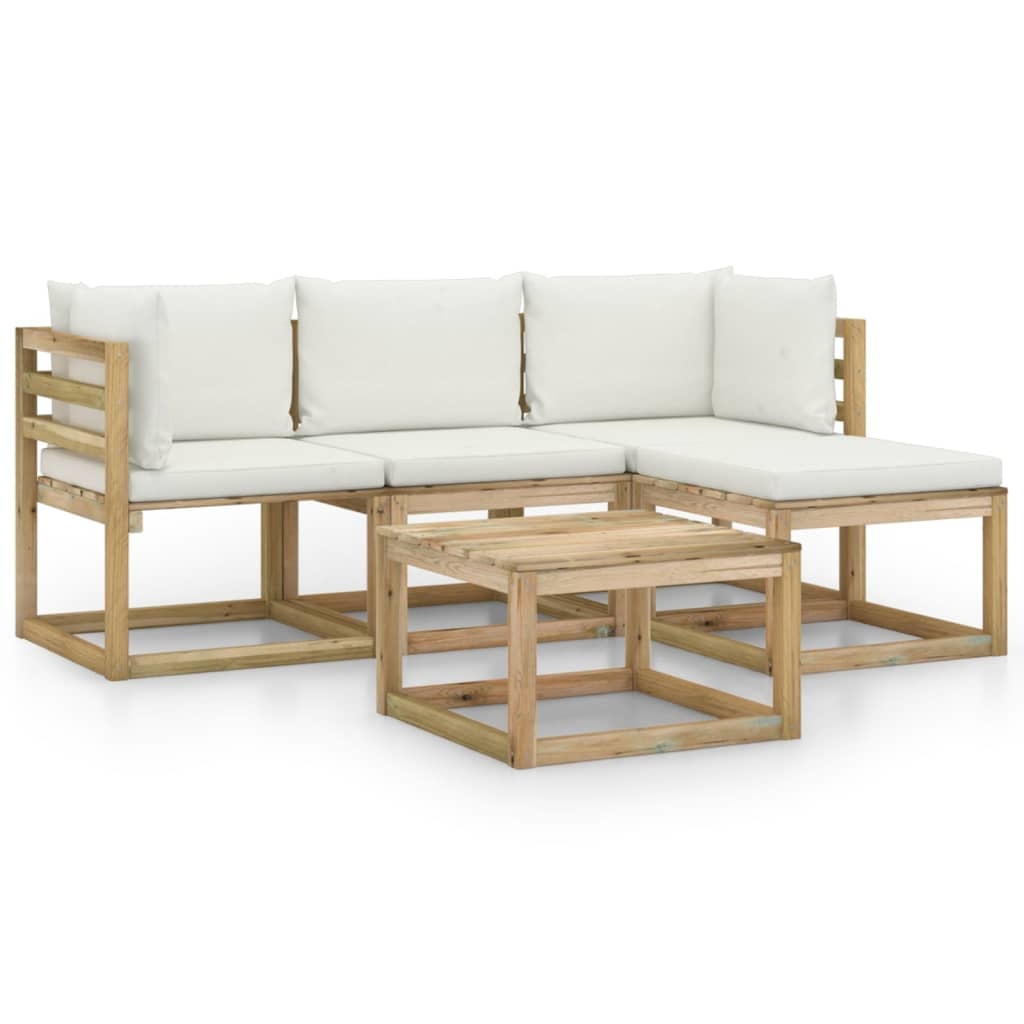 VidaXL 5-delige Loungeset met crèmekleurige kussens