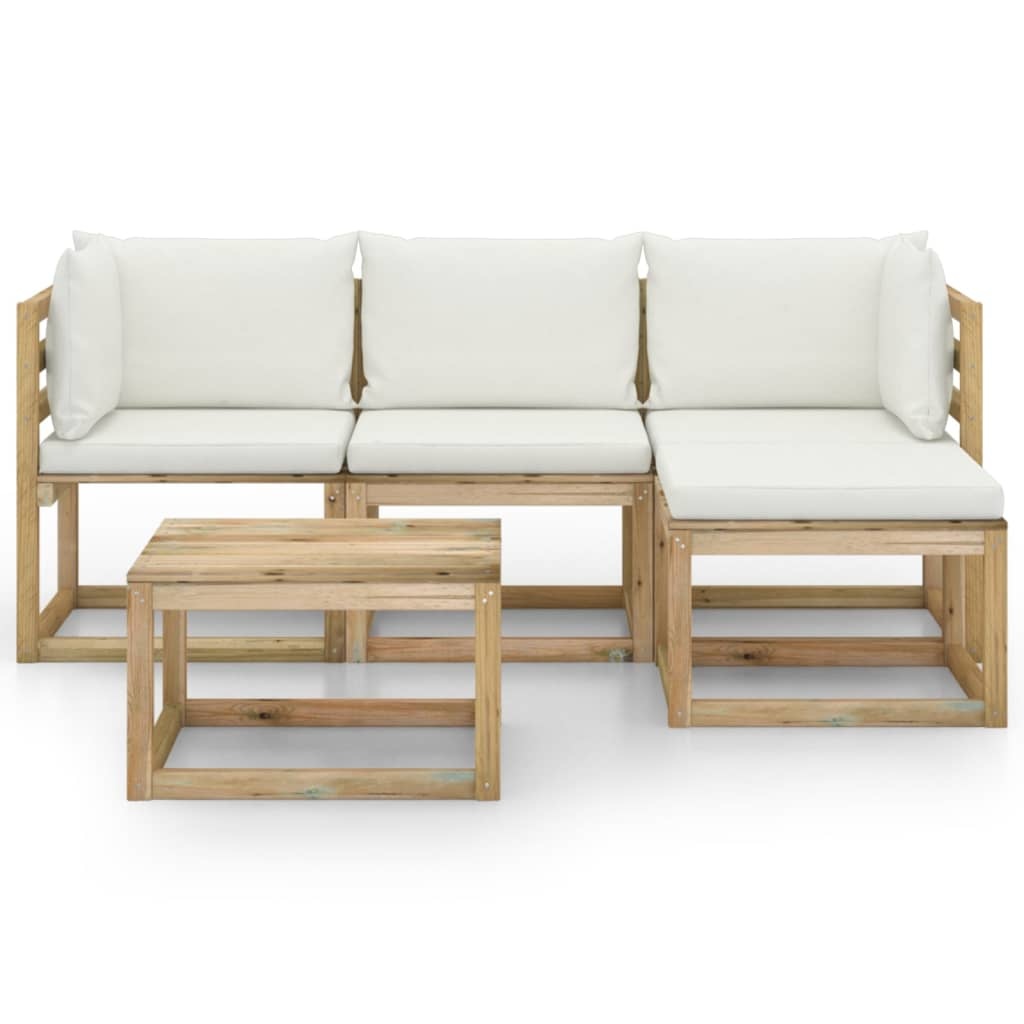 VidaXL 5-delige Loungeset met crèmekleurige kussens
