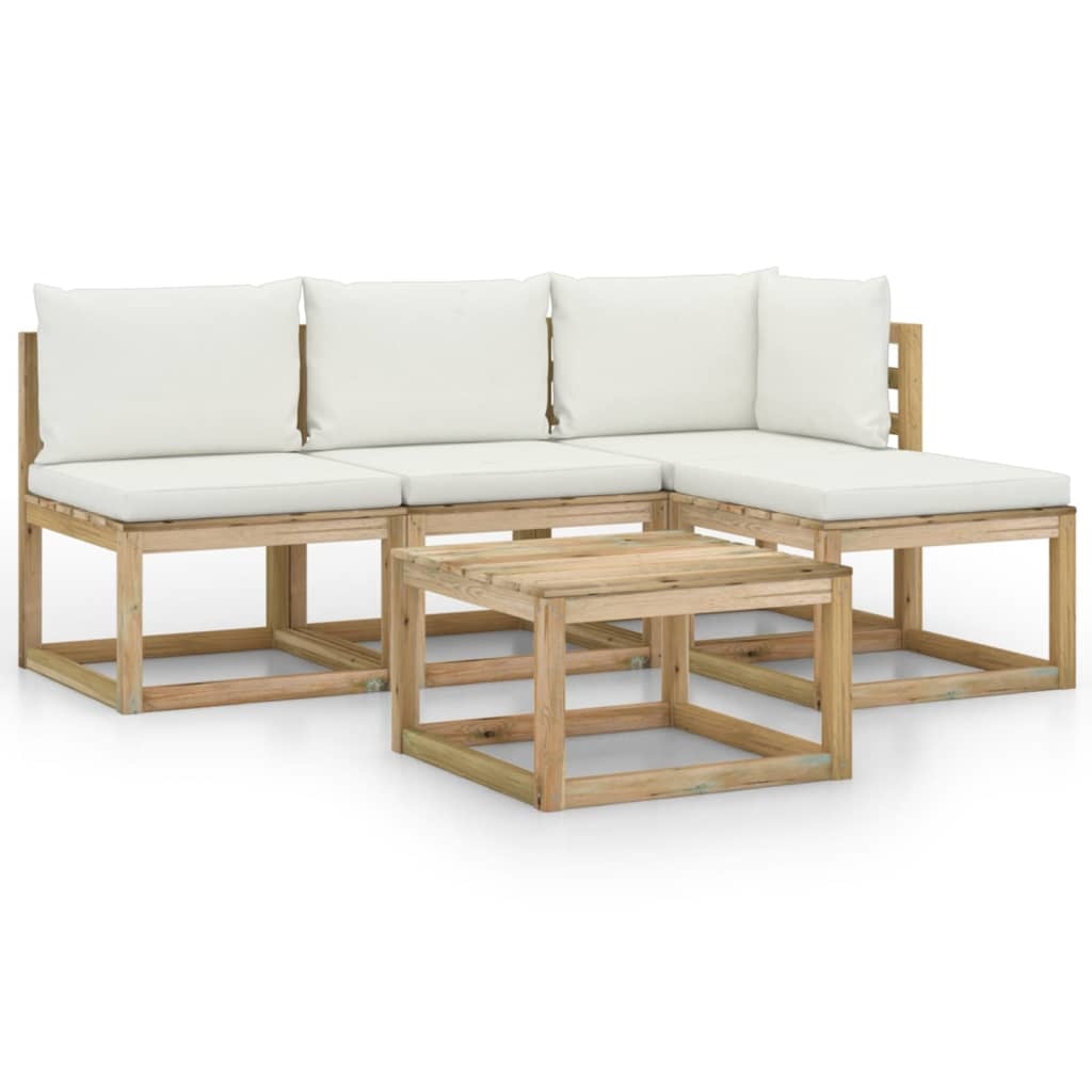 VidaXL 5-delige Loungeset met crèmekleurige kussens